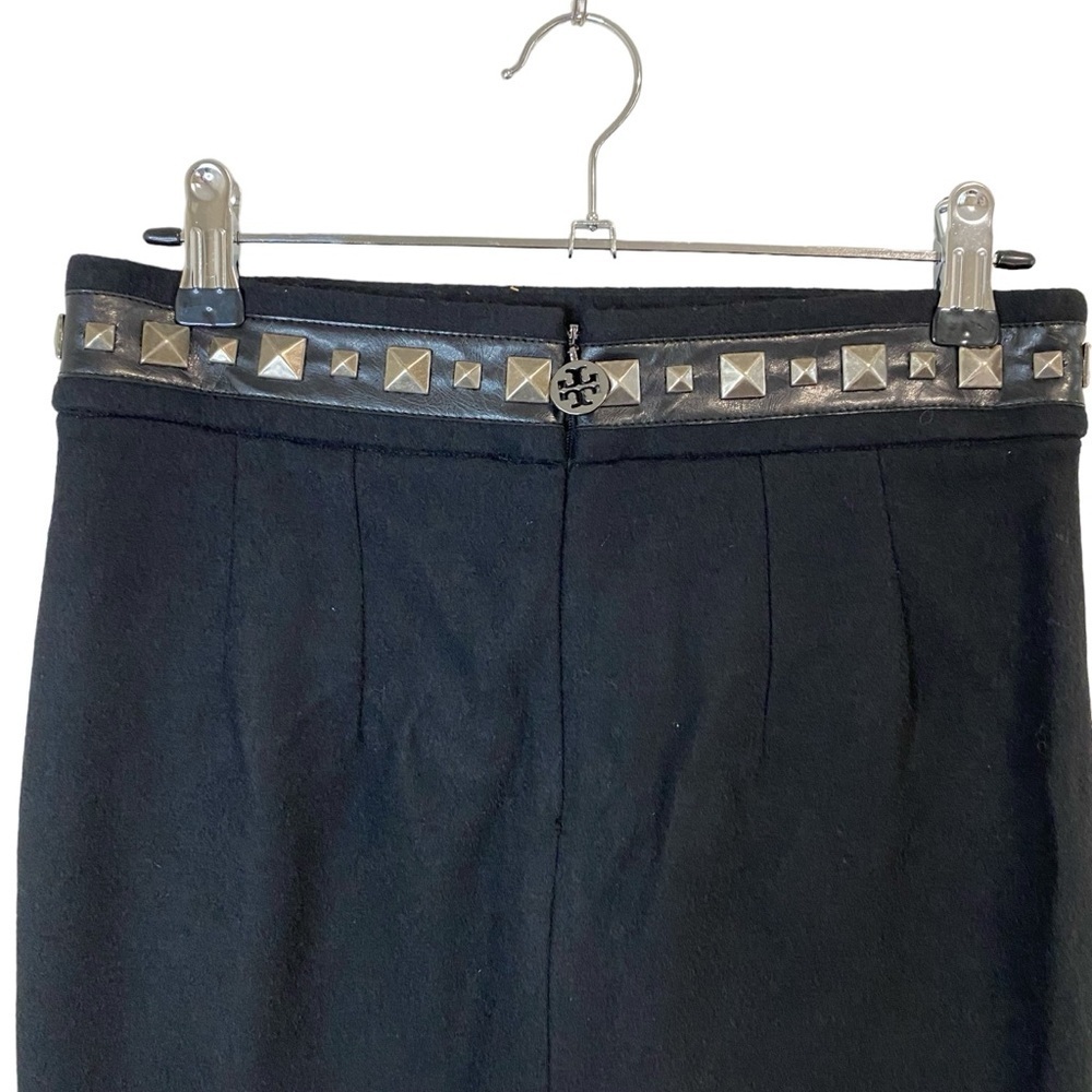 Tori Burch - Black Wool Pencil Skirt - Studded Leather Waistband - XS - Picture 4 of 10